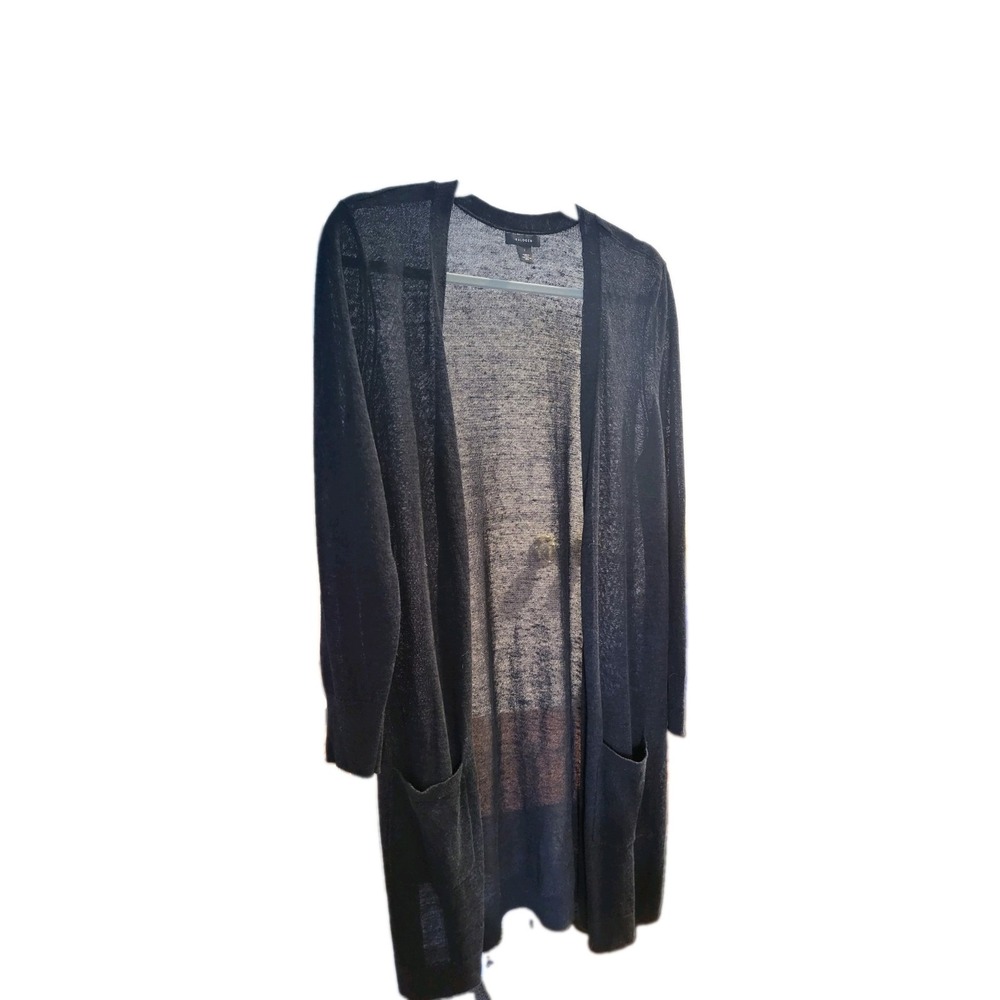 Halogen Women's Size Large Black Linen Blend Long Open Cardigan